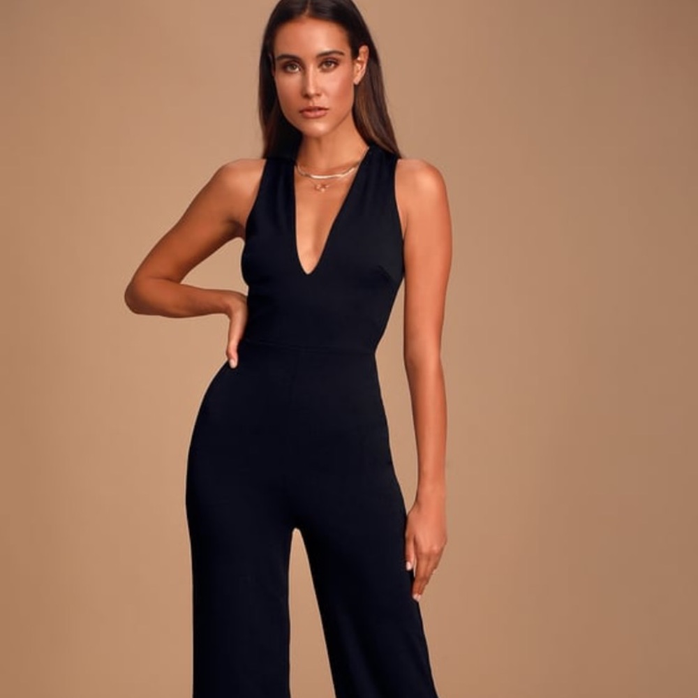 Lulus thinking out loud black backless jumpsuit size small